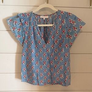 Marea by Liz Joy Blue Block Print V-Neck Top